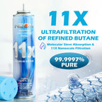 NEON Butane Refill, 11X Ultra-Refined Butane Fuel, 300ml Premium Lighter Fluid with Metal Nozzle & 5 Butane Gas Refill Adapters for Refillable Jet Flame Lighters, Torches, and Culinary Use, 4 Cans