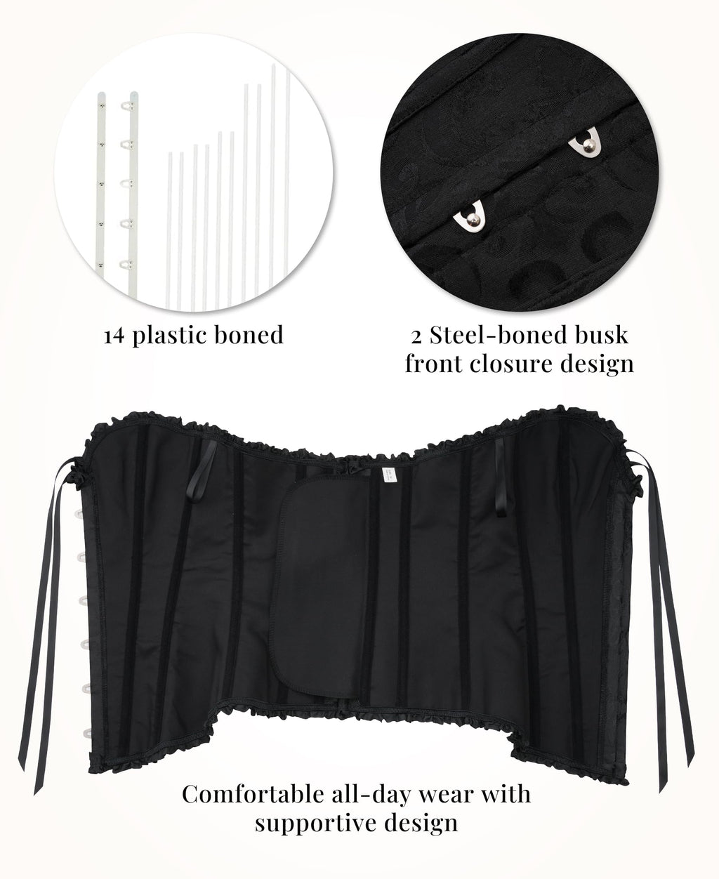 SZIVYSHI 14-Bone Overbust Corset Top - Black - Medium