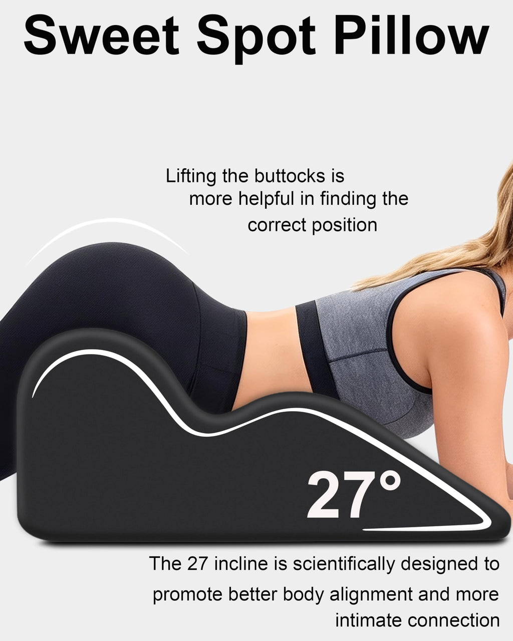 HOMEPAC Sweet Spot Pillow, Memory Foam Support Pillow for Couples, 27 Ergonomic Contoured Lounger Cushion for Back, Lumbar and Body Support, Multi-Functional Comfort Pillow (Black)