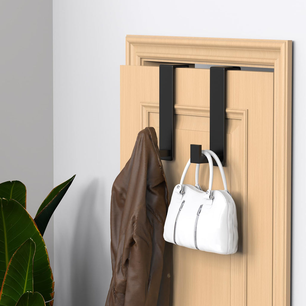 WUIVIUT 2 Pack Heavy Duty Single Over The Door Hooks L-Shaped Bedroom Door, Jacket Hanger Hook, 1.77 inch Wide Over The Door Hook, Strong Holder for Coats(L Shape 2 Pack, Fits 1-3/4'' Thick)