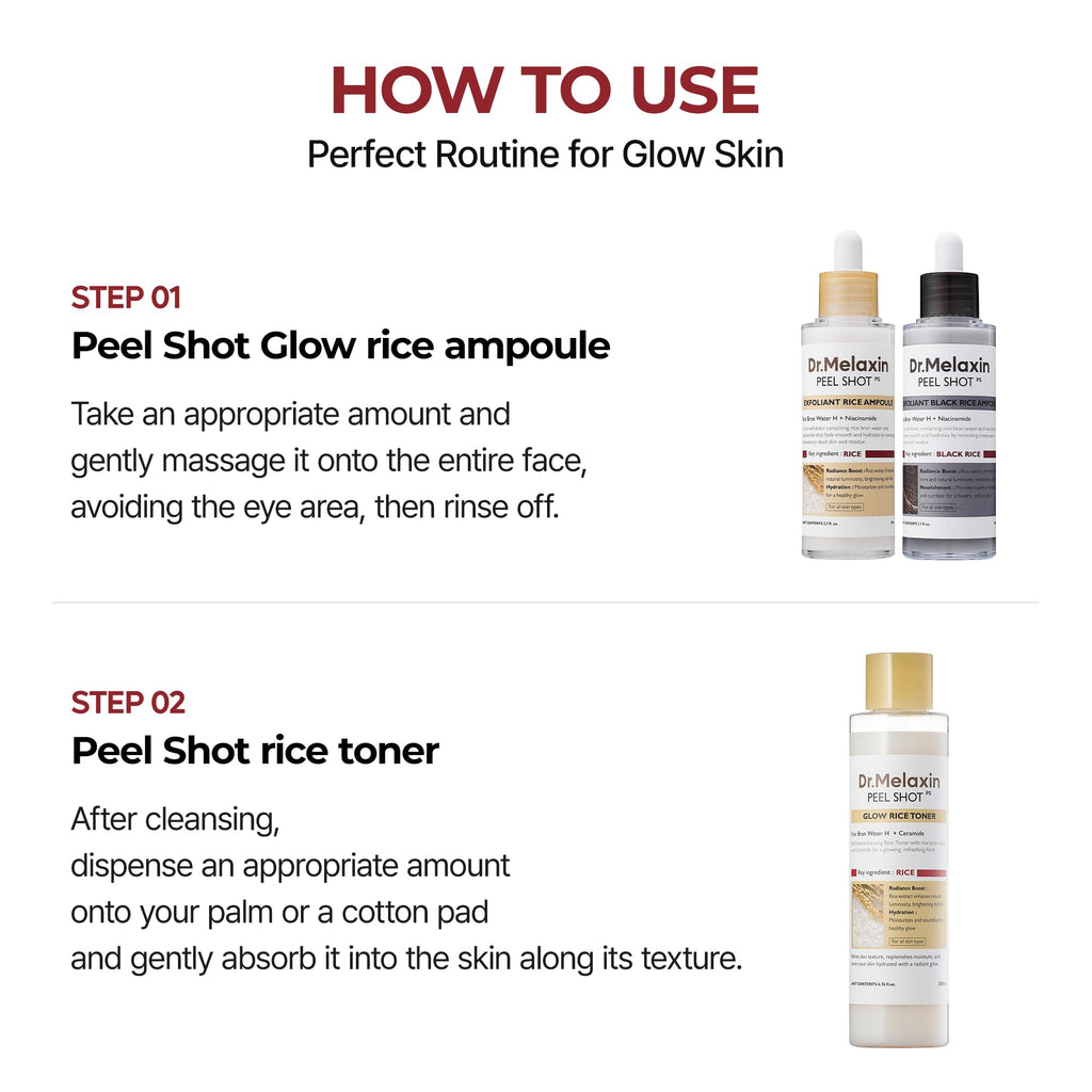 Dr.Melaxin Peel Shot Glow Rice Toner 200ml hydrated Skin Cleansing Skin Korean Skin Care