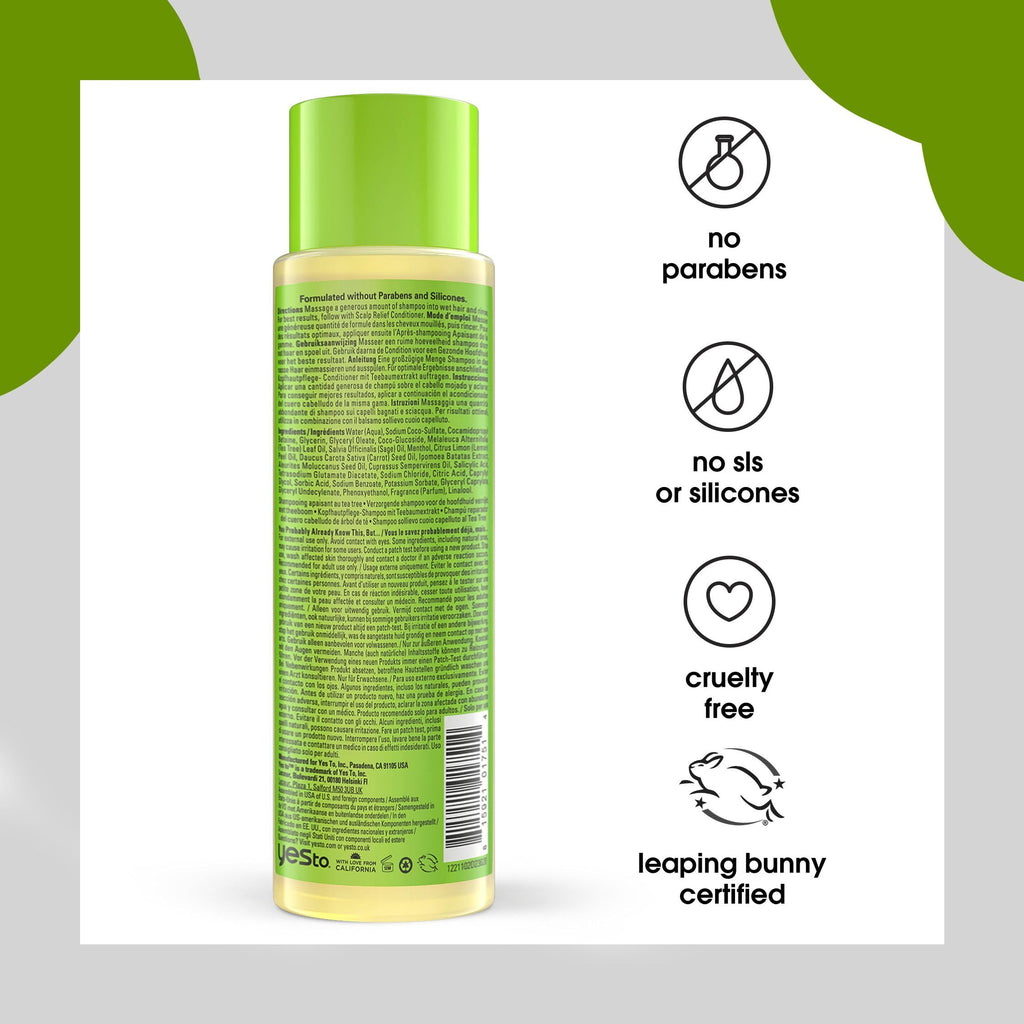 Yes To Tea Tree Scalp Relief Shampoo, pH Balancing Formula To Calm Dry Itchy Scalp While Moisturizing & Nourishing Hair, With Tea Tree & Sage Oil, Natural, Vegan & Cruelty Free, 12 Fl Oz 2PK