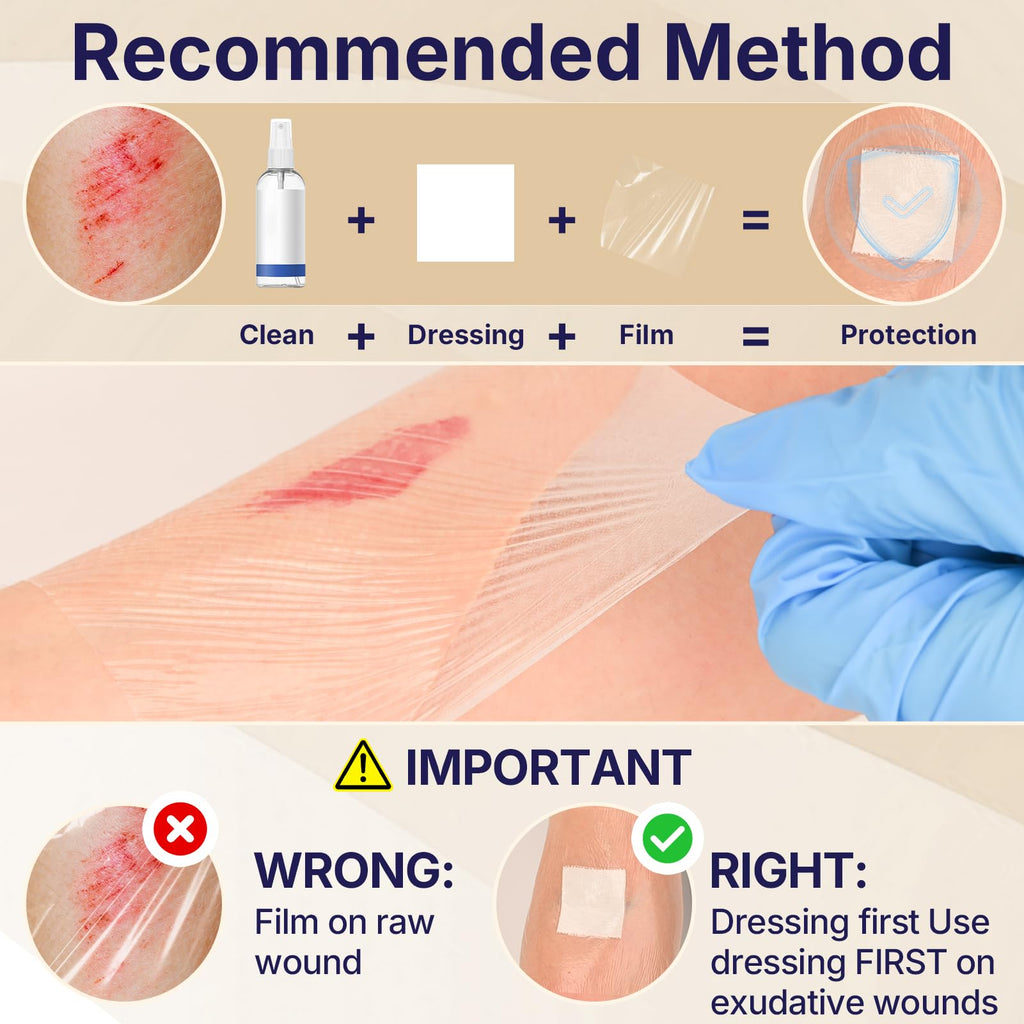 Transparent Film Dressing with Pad, 2.3" x 2.75", 50 Pack, Waterproof Patch