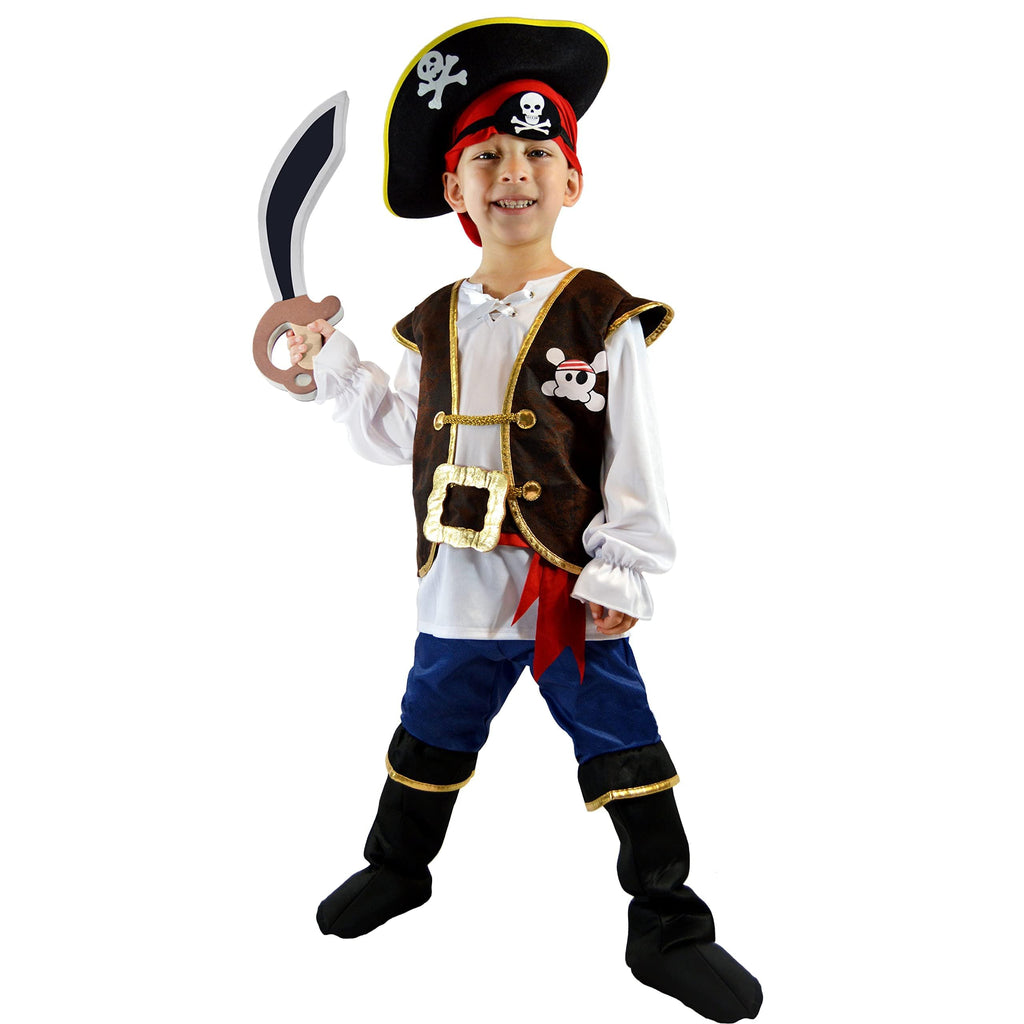 Spooktacular Creations Halloween Pirate Costume Kids, Blue Boys Pirate Costume Deluxe Set with Accessories for Toddler Halloween DressUp, Themed Party (Small, 5-7 yrs)