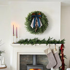 Christmas Decor, 22" Norfolk Pine Christmas Wreath with Bells and Ribbon