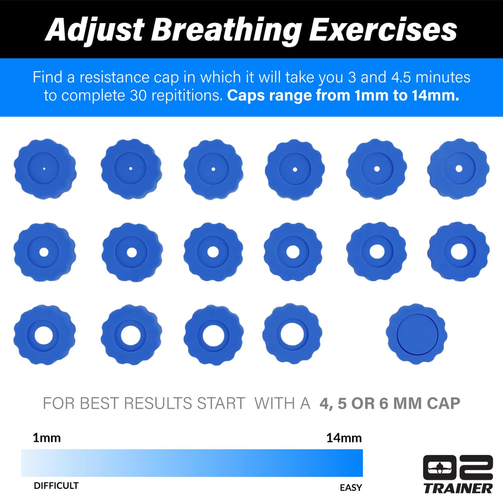 Bas Rutten O2Trainer: Breathing Muscle Training Device | Lung Power & Endurance Tool for Athletes, Singers & High-Altitude Performance | Diaphragmatic Respiratory Trainer | 16 Resistance Caps | Blue