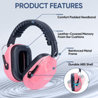 TICONN Noise Cancelling Ear Muffs for Adults, SNR 33dB Hearing Protection, Adjustable Safety Earmuffs for Construction (Soft Pink)