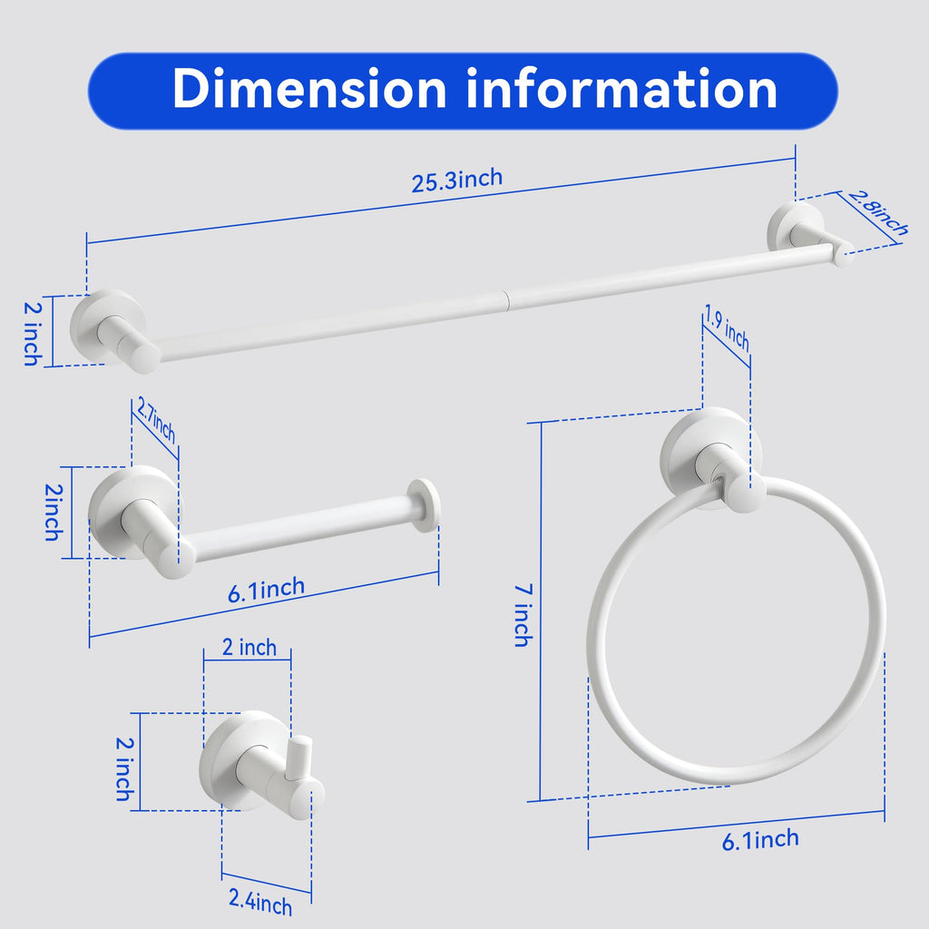 BGL Bathroom Accessories Set 4-Pieces White Zinc Alloy Wall Mounted Towel Racks for Bathroom