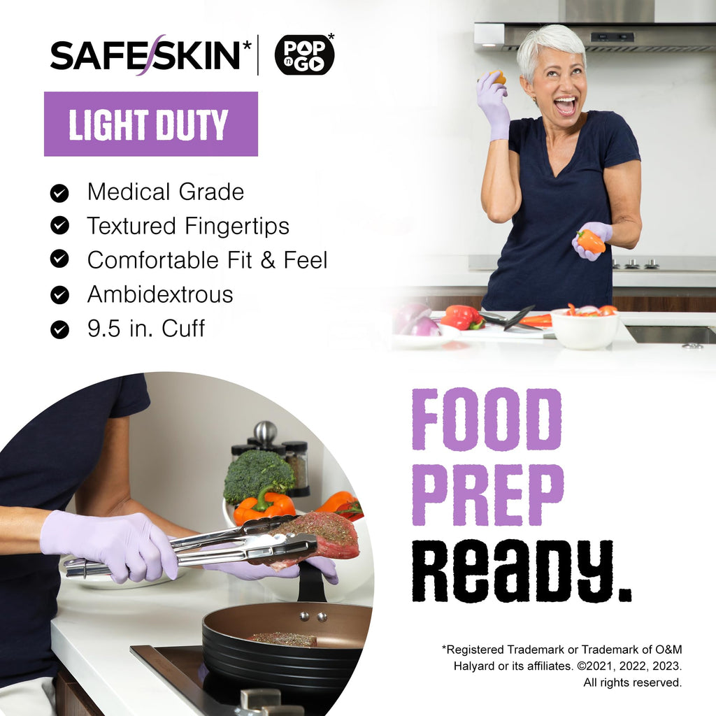SAFESKIN Nitrile Disposable Gloves, 50-Count Pack, Light Duty, Large Size, Powder Free - For Food Handling, First Aid, Hair Coloring, Baby and Pet Care - Premium Medical Exam Gloves
