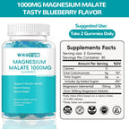 Whoyun Magnesium Malate Gummies 1000mg, Enhanced Absorption Magnesium Chewables Supplement with Malic Acid for Energy Boost & Muscle Health, 60 Count