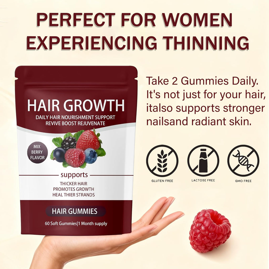FORTIRISE Lumin Hair Growth Gummies – Biotin, Vitamins & Plant Extracts, Supports Healthy Hair Growth & Strength, Skin & Nail Care - Mixed Berry Flavor, 60 Gummies