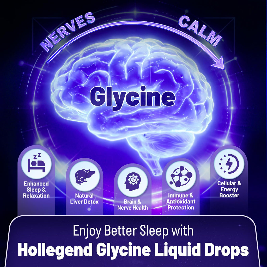 HOLLEGEND Liposomal Glycine Supplements for Sleep, 1.5/3g Glycine Liquid Drops with Magnesium, L-Theanine & L-Serine | Plus NAC & L-Alanine for Liver & Cellular Health, Vegan, Blueberry, 2 Fl Oz