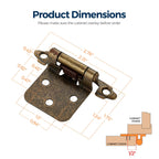 Ravinte 60 Pack (30 Pairs) 1/2 inch Overlay Cabinet Hinges, Self-Closing Semi-Concealed Face Mount, Antique Brass Decorative Hardware with Door Bumpers for Kitchen & Cupboard Doors