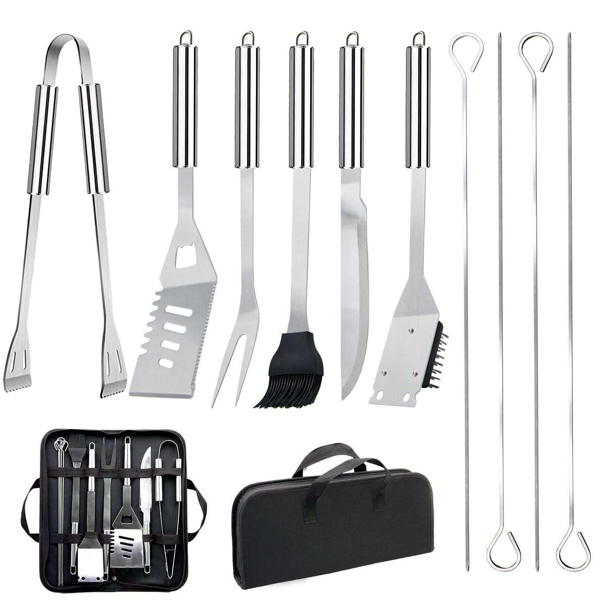11Pcs Stainless Steel BBQ Grilling Accessories Set, Dad Gifts for Men Christmas Grilling Gifts,Portable Practical Grill Tools Utensils Kit with Storage Bag for Outdoor Grill Camping Backyard