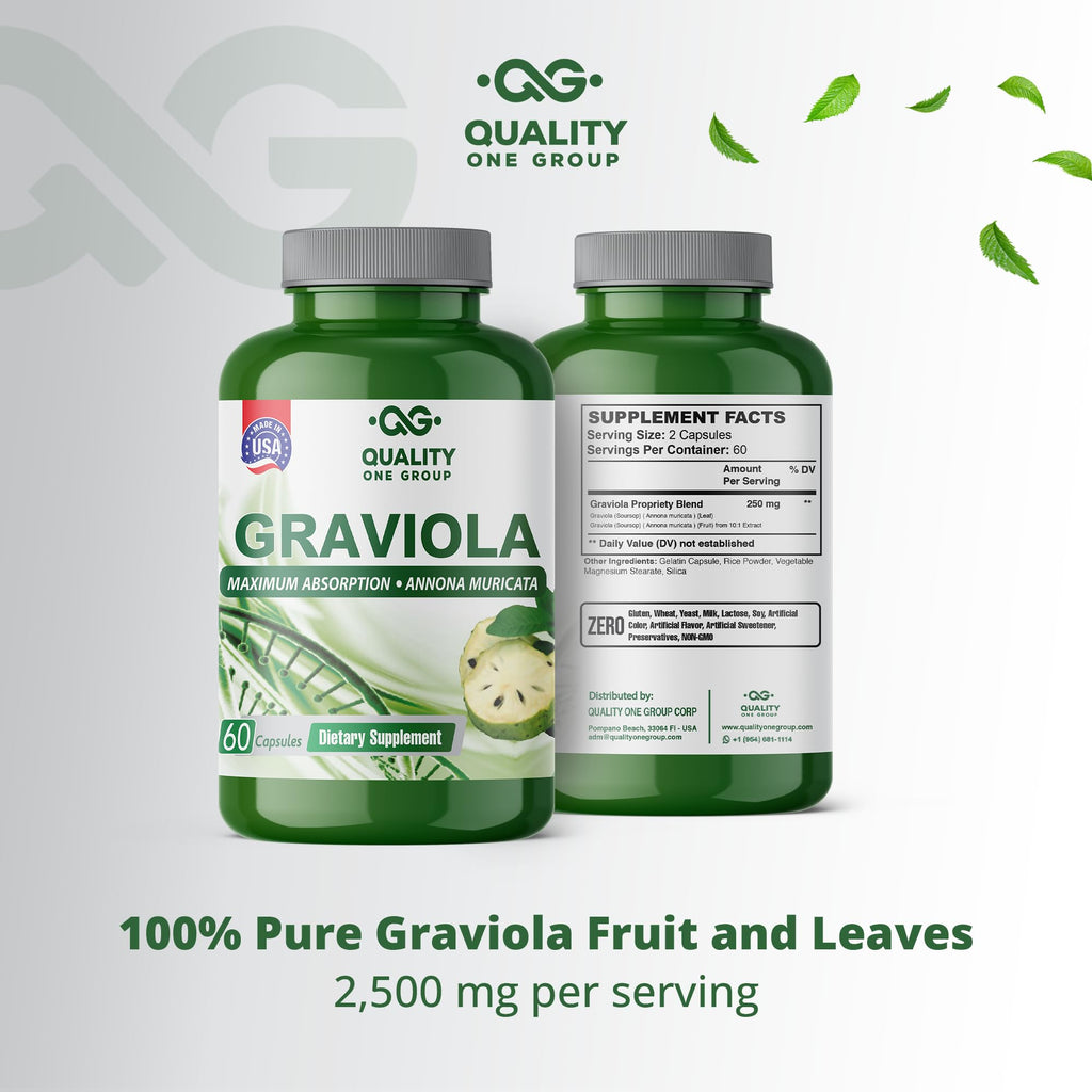 QUALITY ONE - GRAVIOLA MAX - Pure Graviola Extract Supplement - Soursop (Annona muricata) - Immune System Booster & Antioxidants in Each Capsule of Pure Graviola