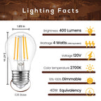 A15 LED Light Bulb 4W (40W Equivalent), 2700K Warm White, Dimmable Edison Filament, 400 Lumens, E26 Medium Base, Clear Glass – Ceiling Fan, Refrigerator/Appliance, Vanity & Chandelier (6-Pack)