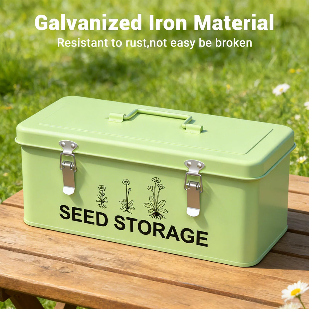 CZMIYRPY 60 Slots Seed Organizer Seed Storage Seed Box 3 Compartments Seeds Organizer Storage Box Metal Garden Seeds Packet Container with Lid and Safety Locks for Flower Plants Garden