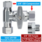 YUHX Brass Angle Stop Add-A-Tee Valve, 3/8 Inch Compression Outlet Easy Connect 3 Way Diverter 3/8"x3/8"x1/4" or3/8"Ice Maker RO System T