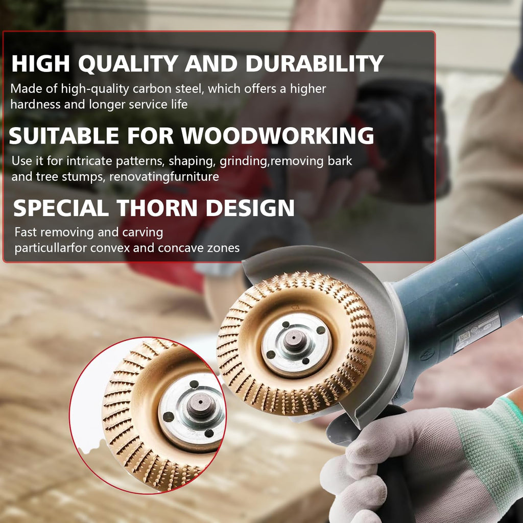 5PCs Angle Grinder Wood Carving Grinding Disc Set | 4" or 4 1/2" Wood Shaping Wheels for Stump Grinders | 5/8 inch Arbor | High-Speed Wood Grinding & Polishing Accessory Kit