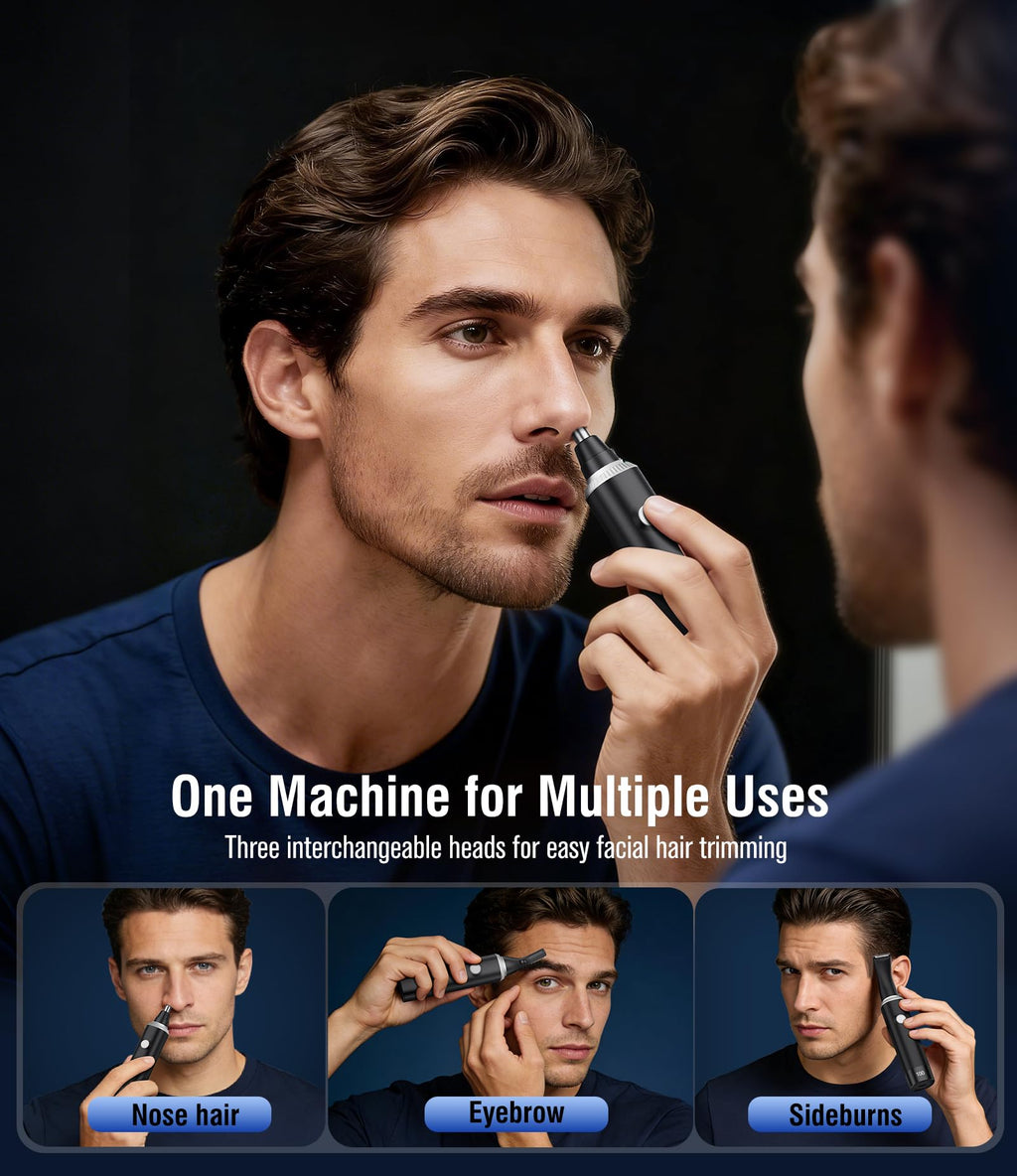 Nose Hair Trimmer for Men, 3-in-1 Rechargeable Nose & Facial Hair Trimmer