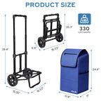 KEDSUM 2 in 1 Shopping Carts for Groceries, 330 lbs Grocery Cart on Wheels, Foldable Utility Carts with Wheels, Load-Bearing Hand Truck with Waterproof Bag for Shopping, Camping, Laundry, Garden, Blue