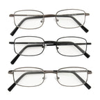 Foster Grant Men's Council Rectangular Reading Glasses, Gunmetal and Black, 3 Pack, 3.25x