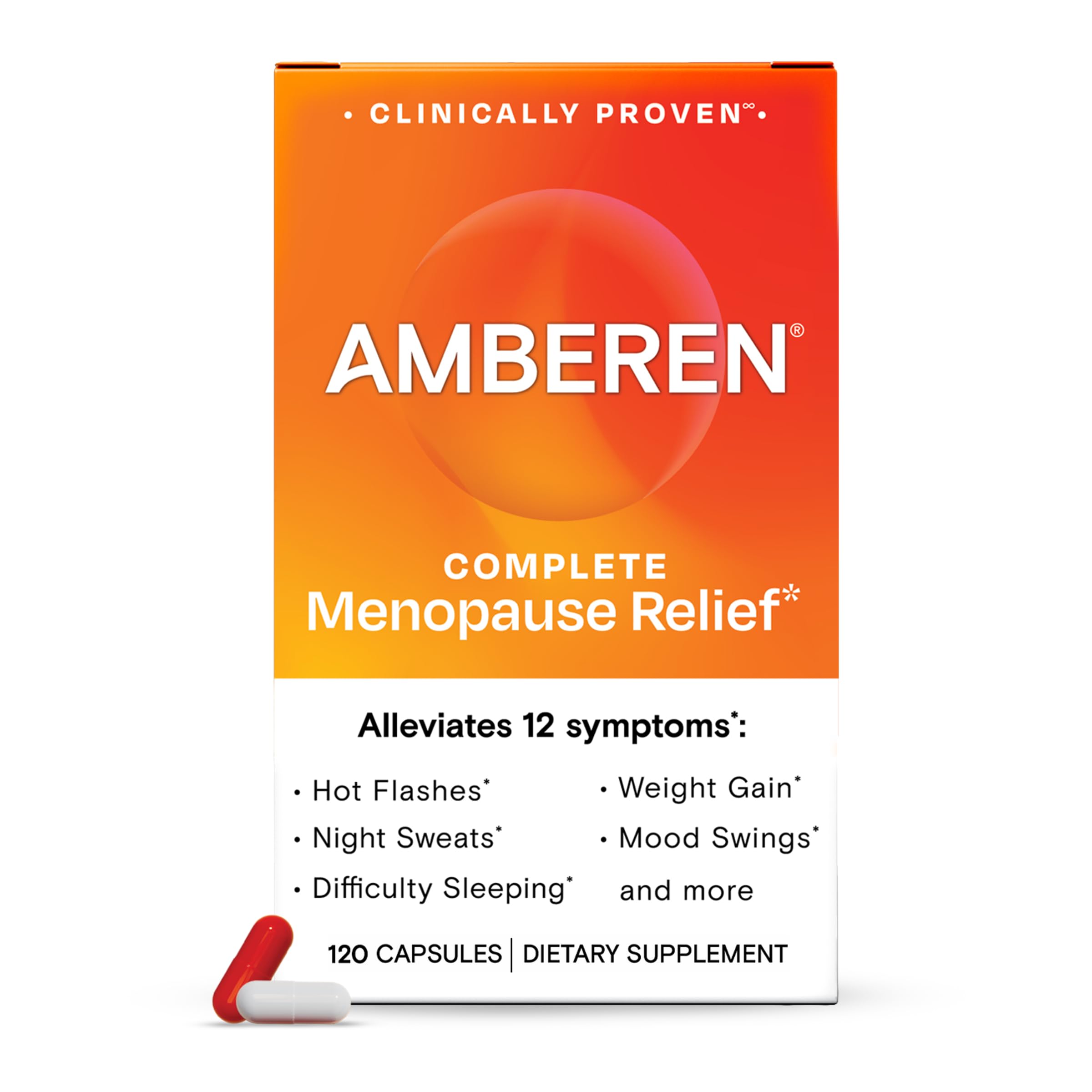 Amberen Menopause Supplement for Women, 120 Capsules, Clinically Proven, Helps Support Hormone Balance, Helps Relieve 12 Menopause Symptoms: Hot Flashes, Night Sweats, Mood Swings and More