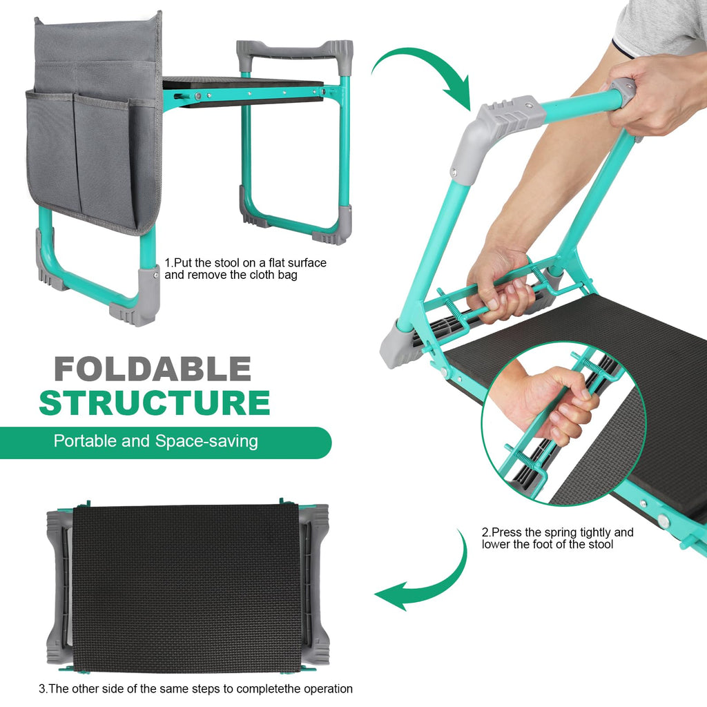 WEILISEN Garden Kneeler and Seat 2-in-1 Foldable Bench, with Storage Bags & Non-Slip Foam Pad