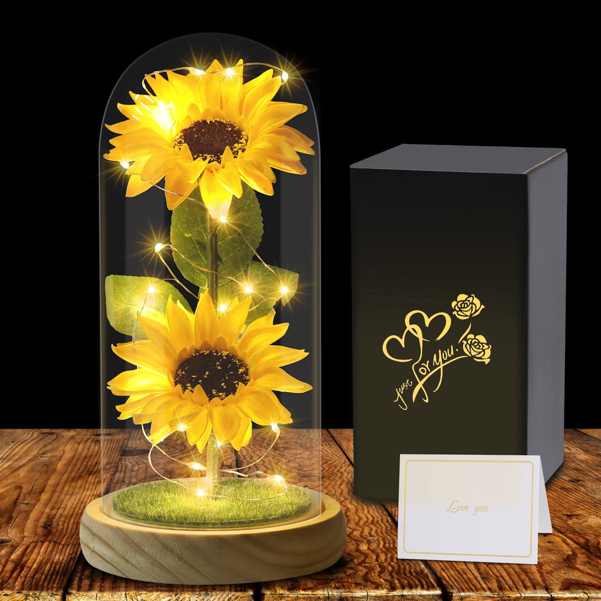 Touloube Sunflower Gifts for Women, Enchanted LED Sunflower Lamp, Unique Artificial Flowers in Glass Dome, Present for Christmas,Birthday, Anniversary, Wedding,Mother's Day for Wife Mom Grandma