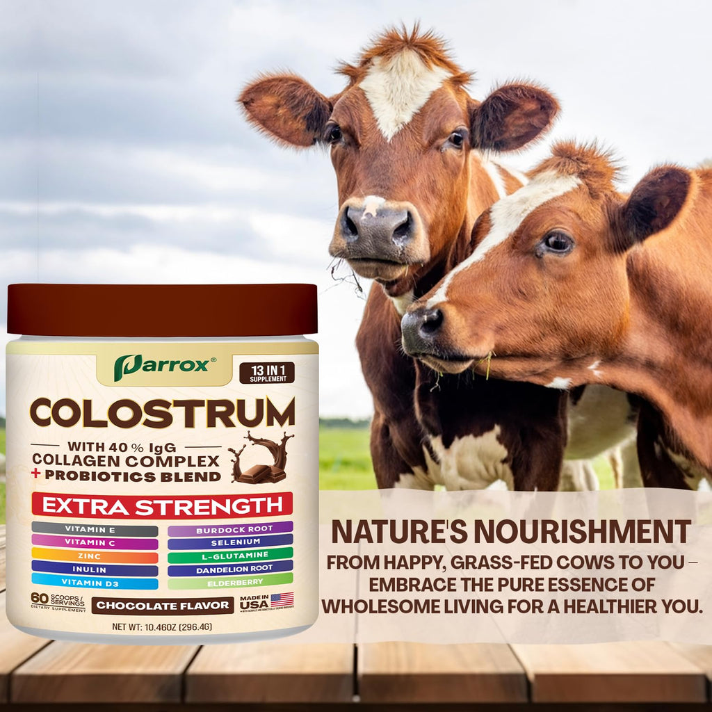 Colostrum Powder 40% IgG with Collagen, Probiotics, Chocolate, 60 Servings