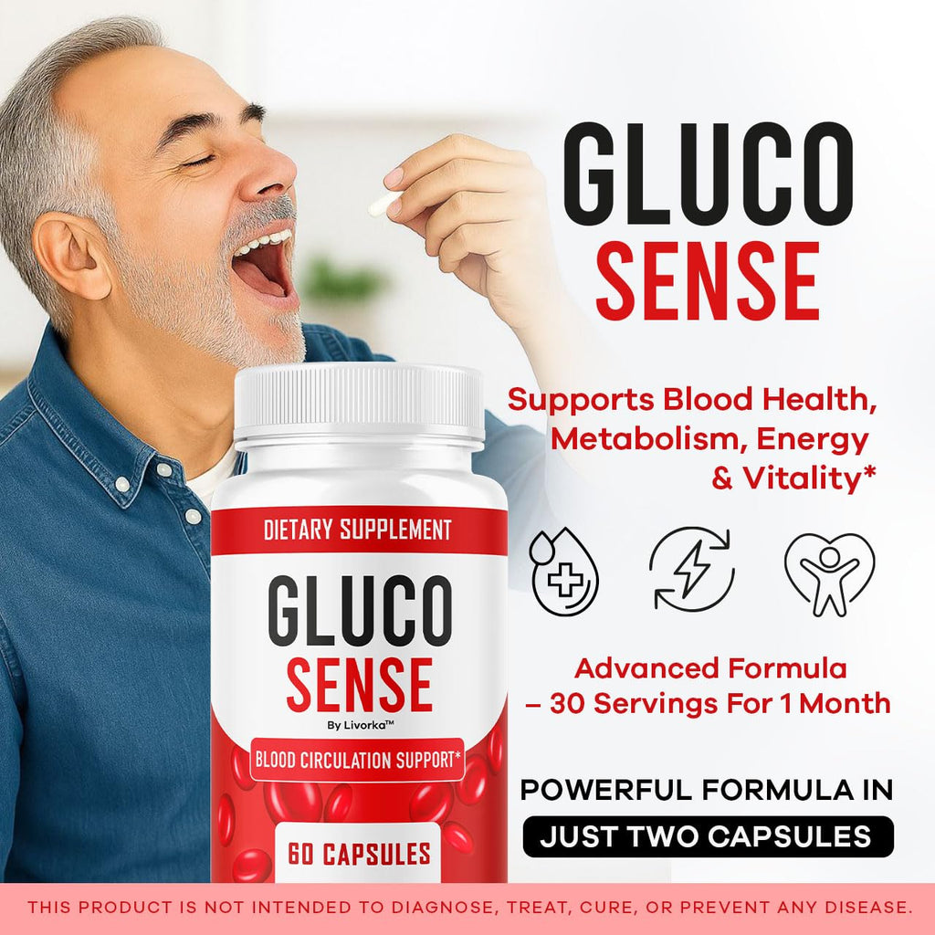 GlucoSense – Official GlucoSense Capsules, Pills Support Advanced Blood Formula Supplement, All Natural Premium Health & Wellness - Maximum Strength, 60 Capsules for 1 Month