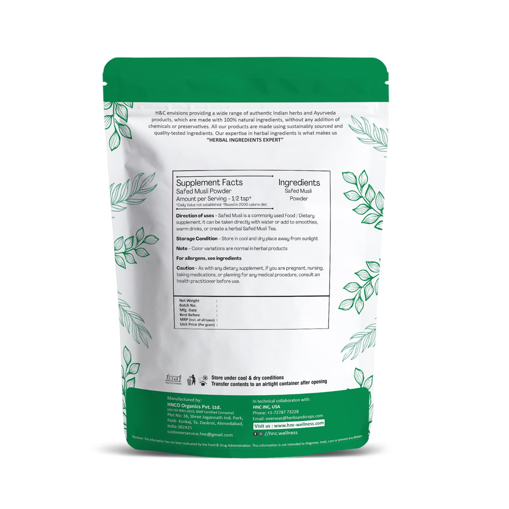 100% Natural Wild Cultivated Safed Musli Powder - Chlorphytum Borivillianum 227 GMS / 1/2 LB Pound / 08 Oz - Processed in FDA Registered Facility (A 100% Natural Health Supplement)