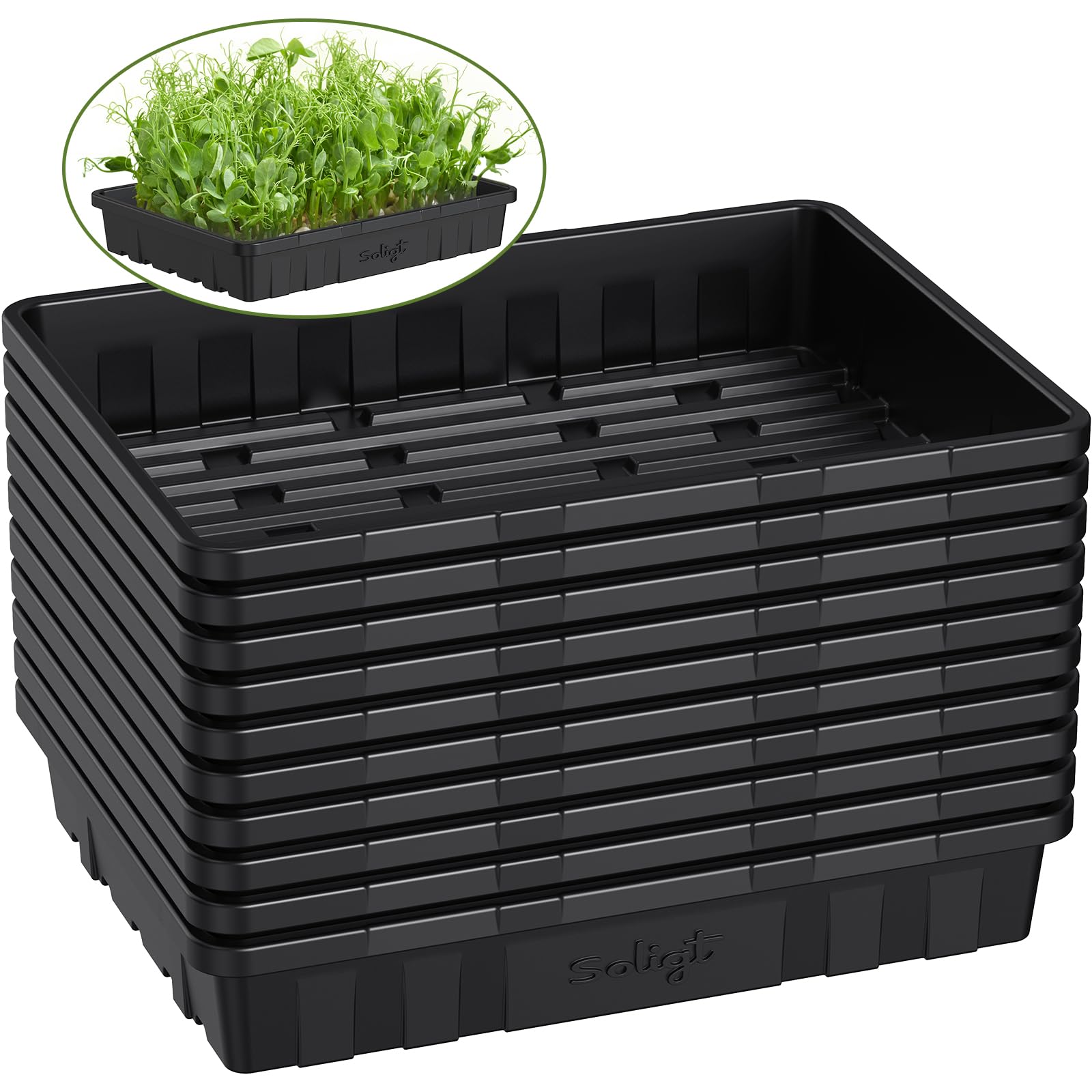 SOLIGT Extra Thick Heavy Duty 10 Pack Seed Starting Trays 14 * 10.8 * 2.3"