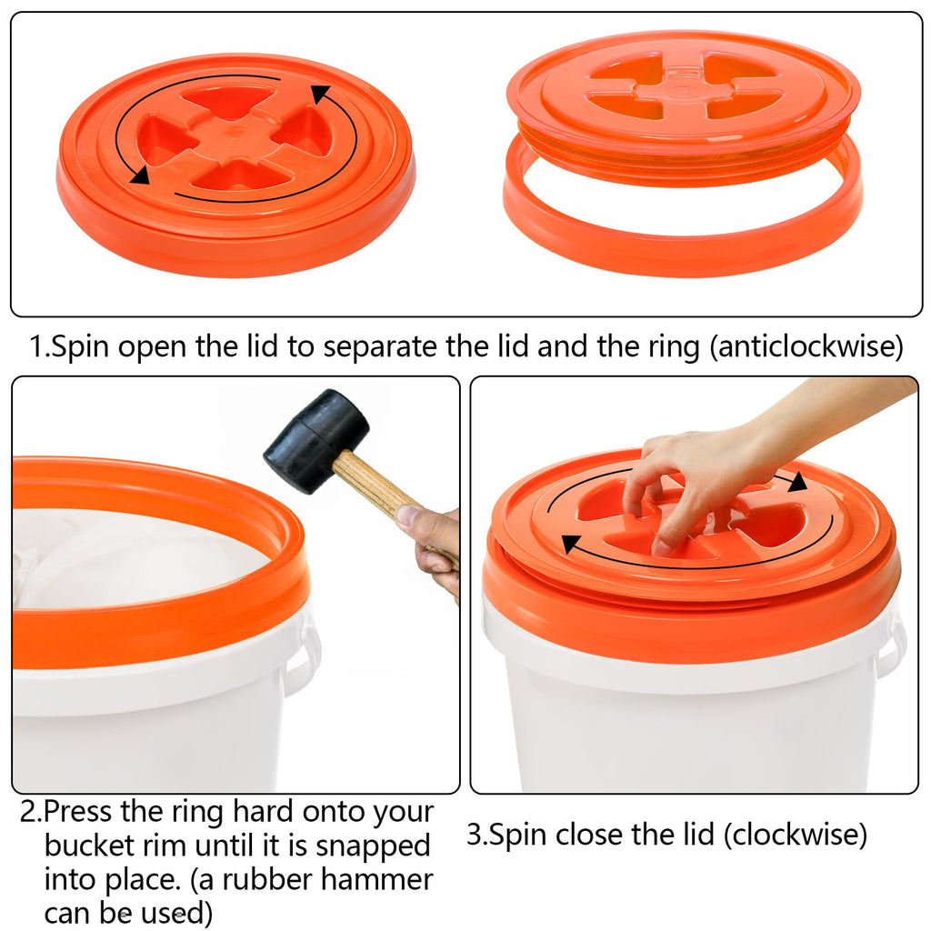 Hacaroa 3 Pieces 5 Gallon Bucket Lids, 12 Inch Plastic Screw Top Seal Lids, Leak-proof Reusable Bucket Twist Lid Caps for Pet Food, Grain, Paint Storage Buckets, 3 Colors