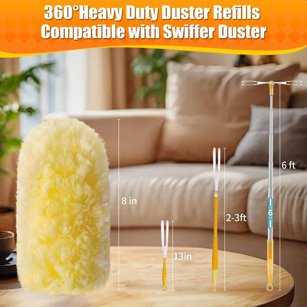Swilsweep 30 Count 360° Heavy Duty Duster Refills, Compatible with Swiffer Duster, Includes 1 Short Handle & 1 3 ft Extendable Handle, 4X Microfiber Cleaning Dusters, Disposable Unscented