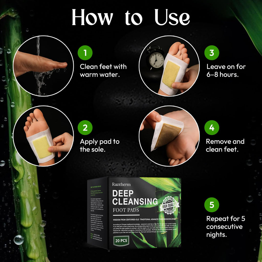 Rantherm Foot Pads, Bamboo Vinegar and Ginger Adhesive Pads for Daily Foot Use, 20 Packs