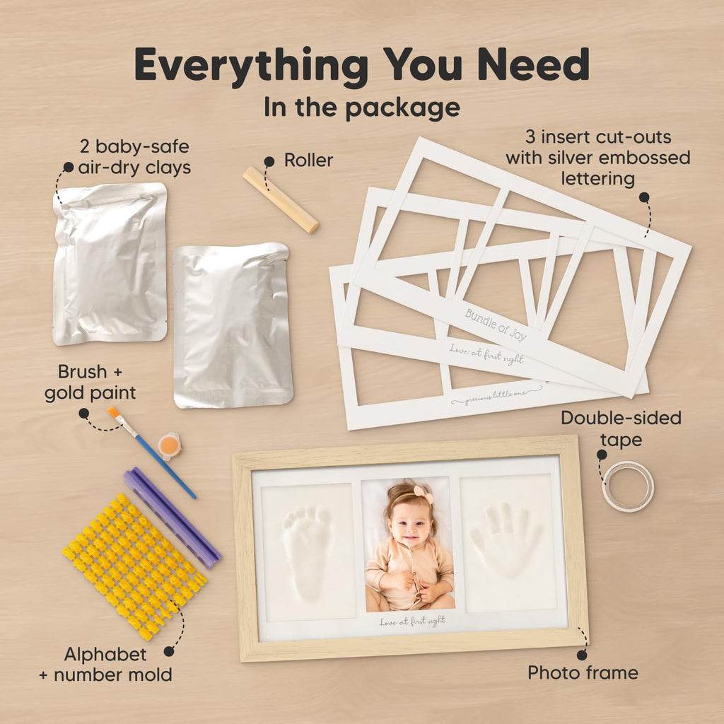 KeaBabies Baby Hand and Footprint Kit, Clay Keepsake Frame (Ash Wood)