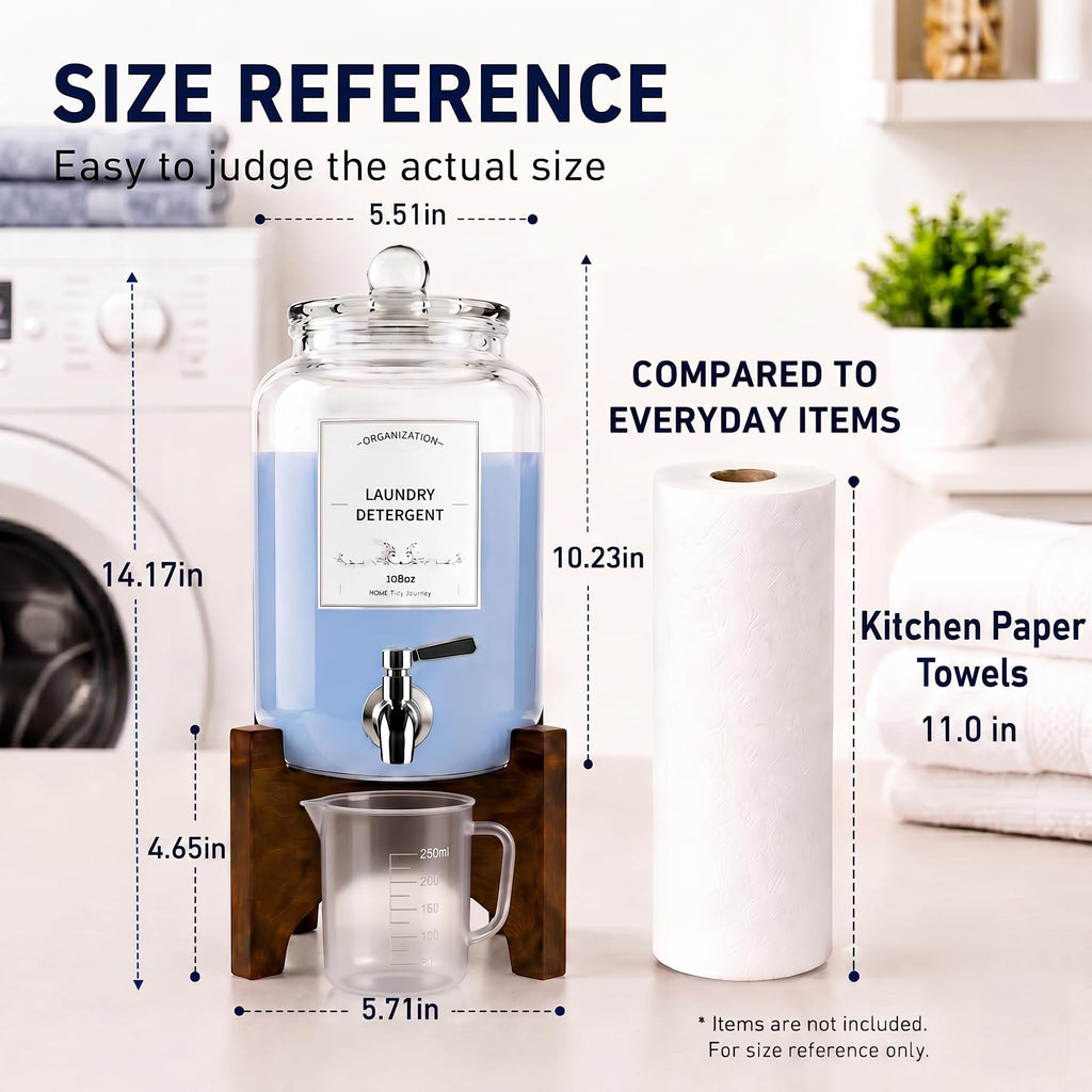 Glass Laundry Detergent Dispenser, 108oz (2 Pack) with Stainless Steel Faucet & Solid Wood Stand - Liquid Soap & Fabric Softener Container for Laundry Room Organization & Storage