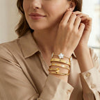 Stackable Gold Bracelets for Women - 4 Sets, 18K Gold Plated Bracelets, Stainless Steel Bangle Bracelets Non-Tarnish, Stylish Gold Jewelry Ensemble, Valentine's Day, Birthday and Christmas Jewelry Gifts
