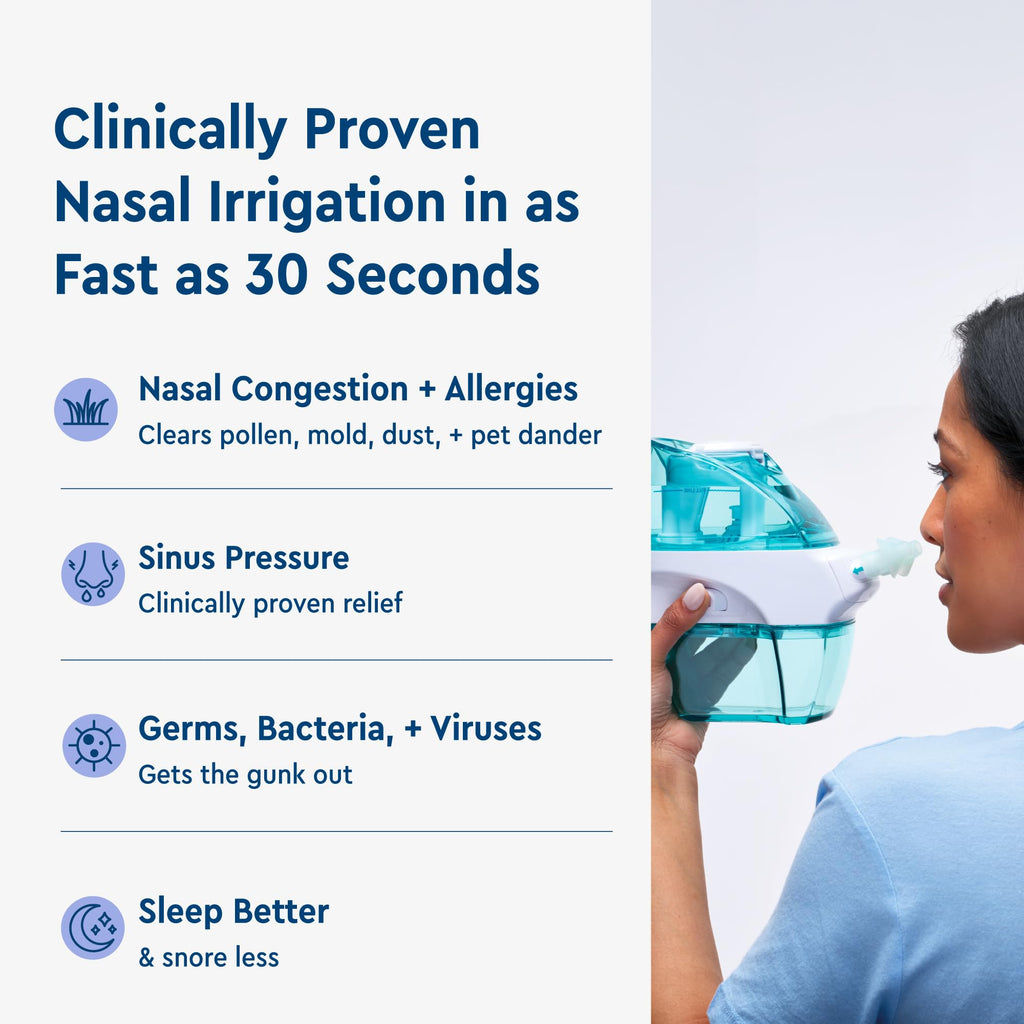 Navage® Nasal Irrigation System Deluxe Bundle, Nose Cleaner for Congestion Relief w/ 30 SaltPods, Storage Caddy, Black Travel Bag & Batteries ($137 Value). Sinus Rinse for Clinically Proven Benefits