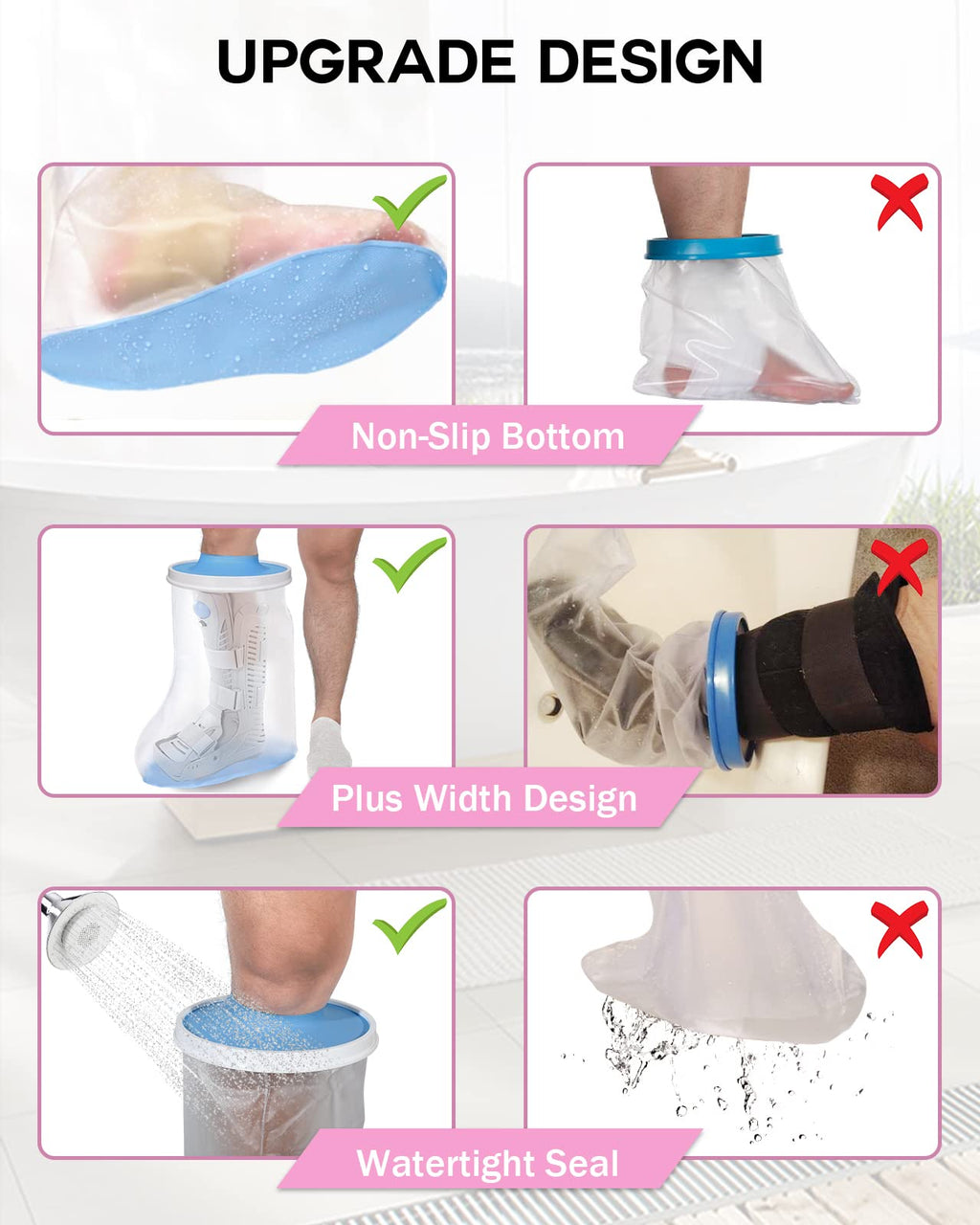DNEOUXI Waterproof Extra Wide Leg Cast Cover for Shower, Extra Large Watertight Foot Protector Cover with Non-Slip Bottom for Plus Size Adults Surgery Casts Boots, Fits Leg Size 12"-29"
