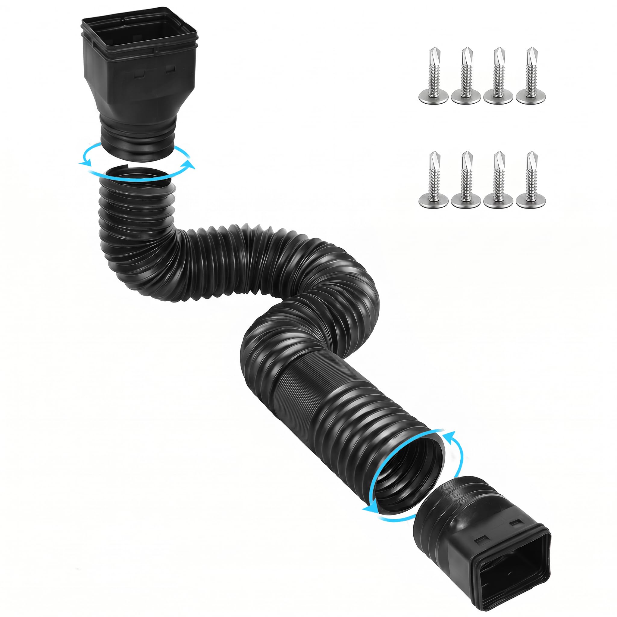 Ogutter Rain Gutter Downspout Extensions, Downspout Extender for Rainwater Drainage Flexible, Down Spout Drain Extension Pipe and Extendable from 21 to 66 Inches (Black)