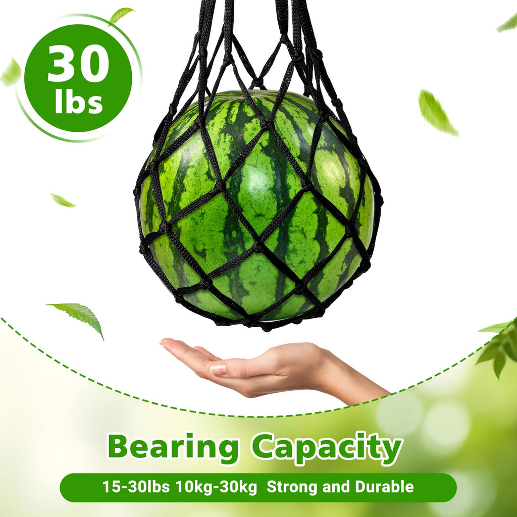 12 Pack Melon Hammock Watermelon Nets with S Hanging Hooks, Melon Cradle for Garden to Prevent Falling, Heavy Duty Watermelon Mesh Bag for Growing Cantaloupe Pumpkin in Vertical Garden (Black)