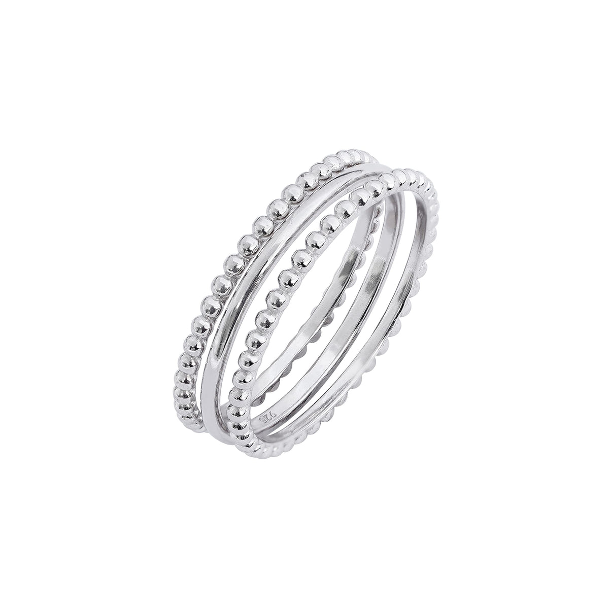 Amazon Essentials Rhodium Plated Sterling Silver Stacking Ring Set of 3 Size 8, Silver