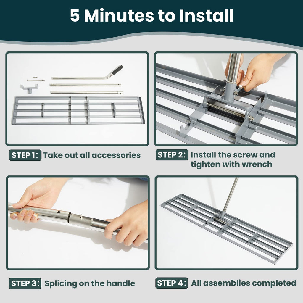 Dremmt Lawn Leveling Rake 45"x10" Lawn Leveler Ground Full Stainless Steel Leveling Landscape Rake Topdressing Spreader Levelawn Tool for Backyard, Garden, Golf Couse, Farm, Pasture