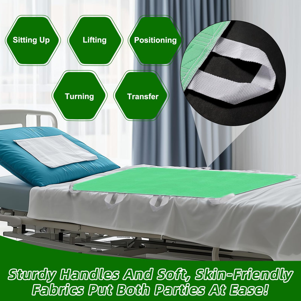 LARXREHY Positioning Bed Pad with Handles - Quick Drying Bed Pads with 8 Reinforced Handles, Washable Waterproof Reusable Pads for Elderly, Bedridden, Turning, Lifting, Transferring 34" × 52"