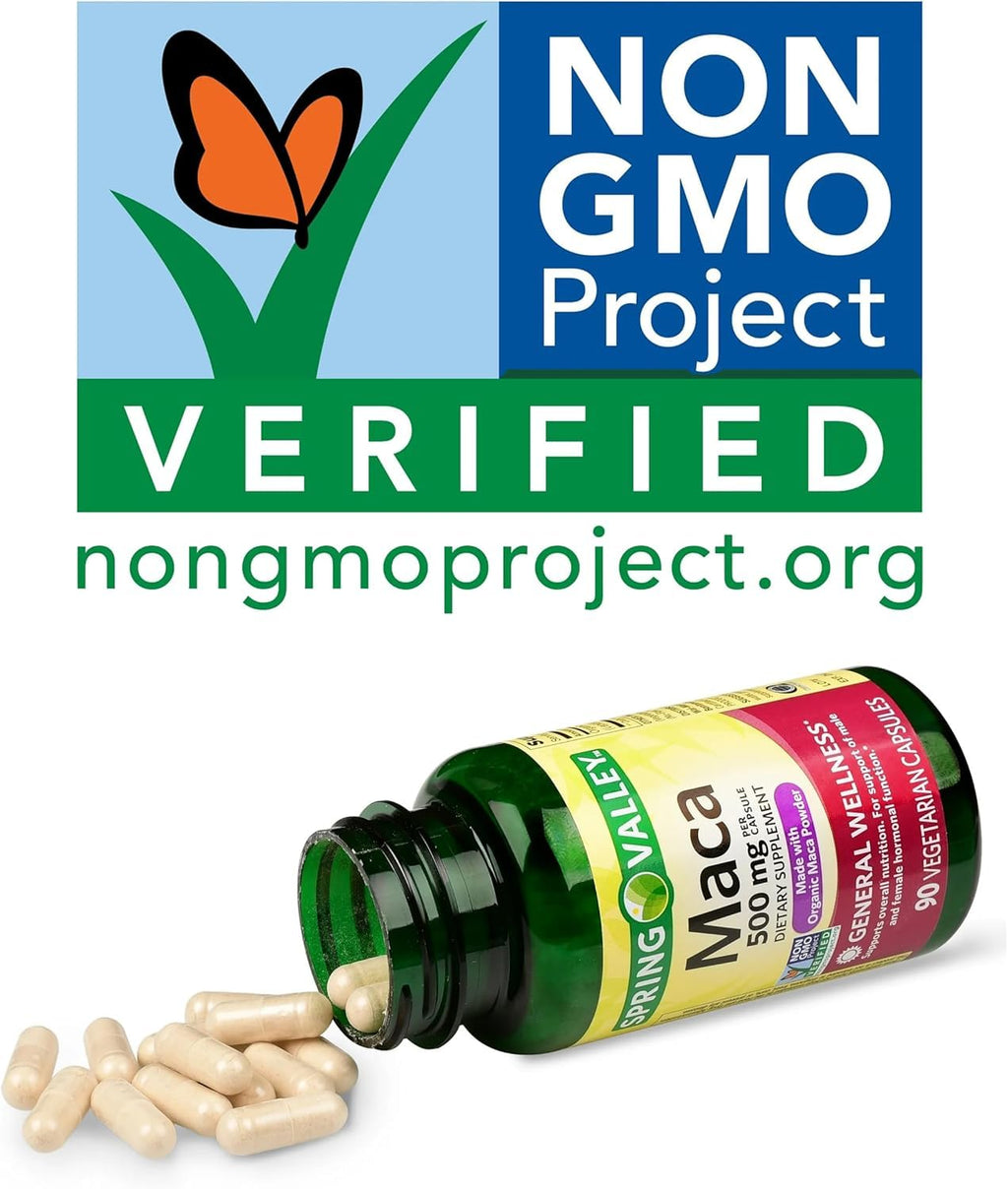 Spring Valley Maca Root 500mg Capsules, Organic Maca Root for Women and Men + VLS Sticker.