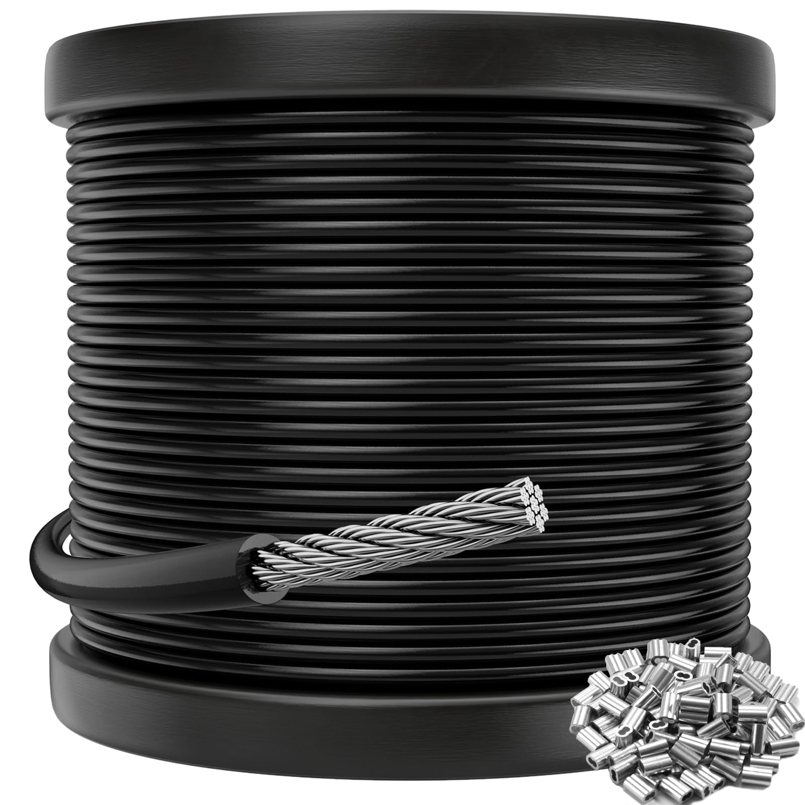 CELYND Black Vinyl Coated Cable - 304 Stainless Steel Wire Rope 1/16 Inch Overmolded to 3/32 Inch for Outdoor Hanging DIY Projects String Lights Trellis Clothesline 200ft