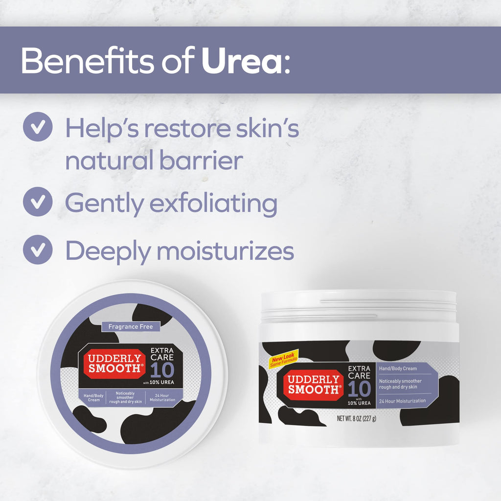 Udderly Smooth Extra Care 10 Hand/Body Deep Moisturizing Cream with 10% Urea, Unscented, 8 Ounce (Pack of 2)
