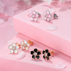 925 Sterling Silver Stud Earrings, Cute Flower Ear Studs for Women, White/Black/Rose Gold Plated, Stud Earrings Jewelry Gift (3pcs)